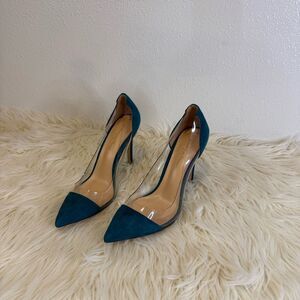 Gianvito Rossi Teal and Clear 4 inch Heels 40